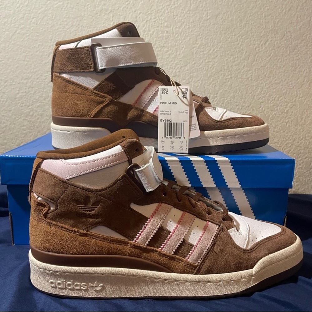 Adidas Forum Mid Chocolate Strawberry Sneaker Mens Size 10.5 Brown Suede Leather